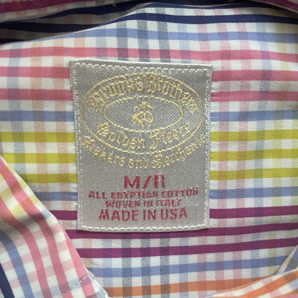 Brooks Brothers Dress Shirt Men Medium Multicolor Tattersall Button Down US Made - Picture 4 of 13